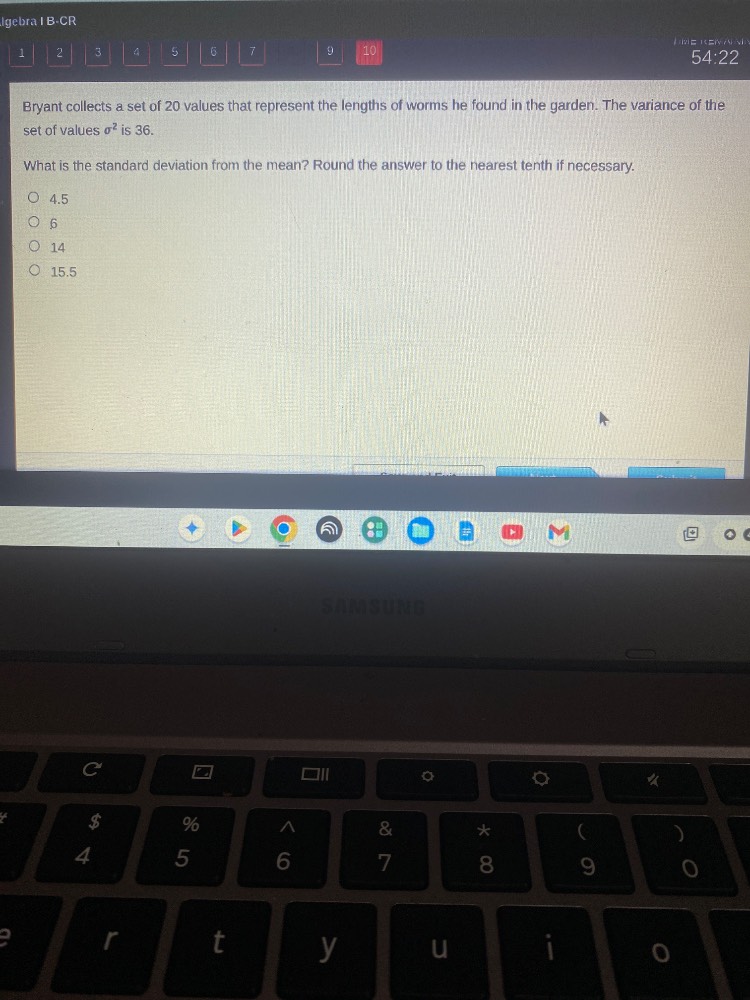 algebra i b-cr 1 2 3 4 5 6 7 9 10 54:22 bryant collects a set of 20 val…