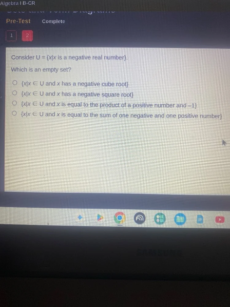 algebra i b-cr pre-test complete 1 2 consider u = {x|x is a negative re…