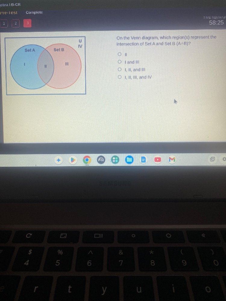 on the venn diagram, which region(s) represent the intersection of set …