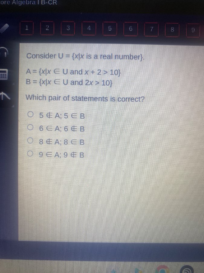 ore algebra 1 b-cr consider u = {x|x is a real number}. a = {x|x ∈ u an…