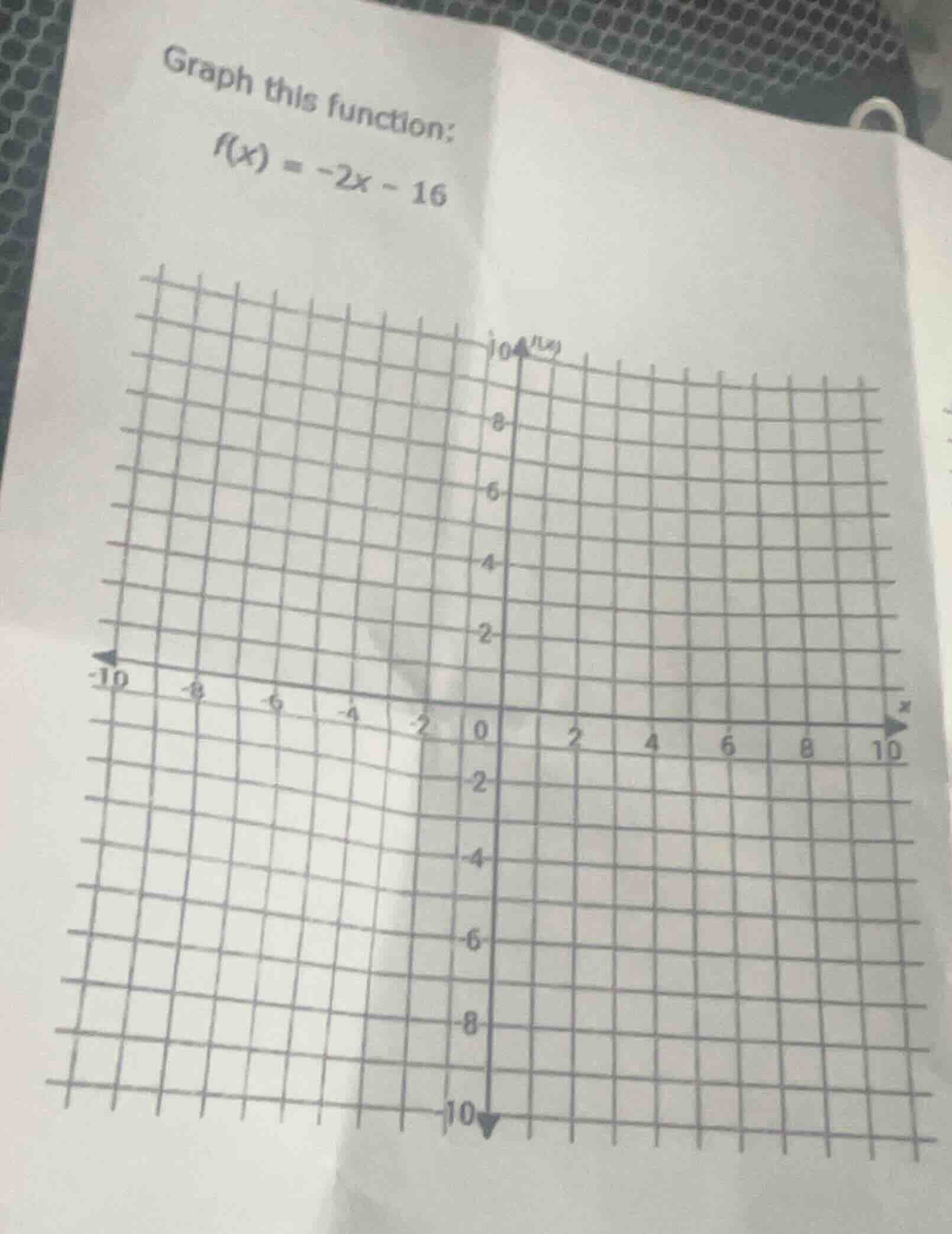 graph this function: $f(x) = -2x - 16$