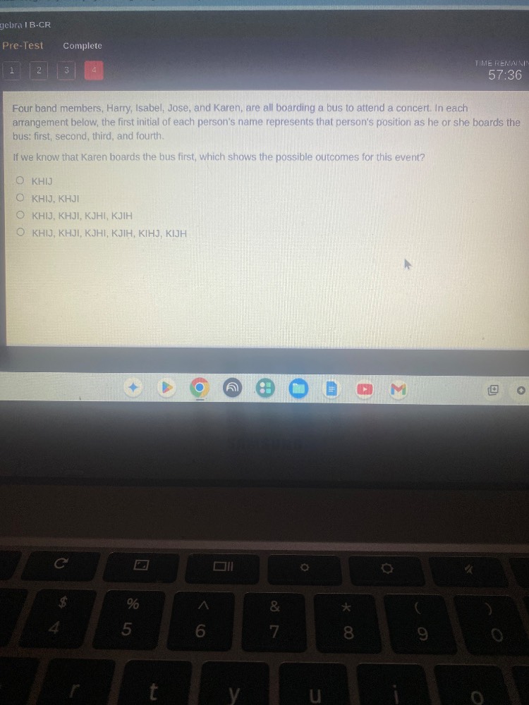 gebra i b-cr pre-test complete time remain 57:36 four band members, har…