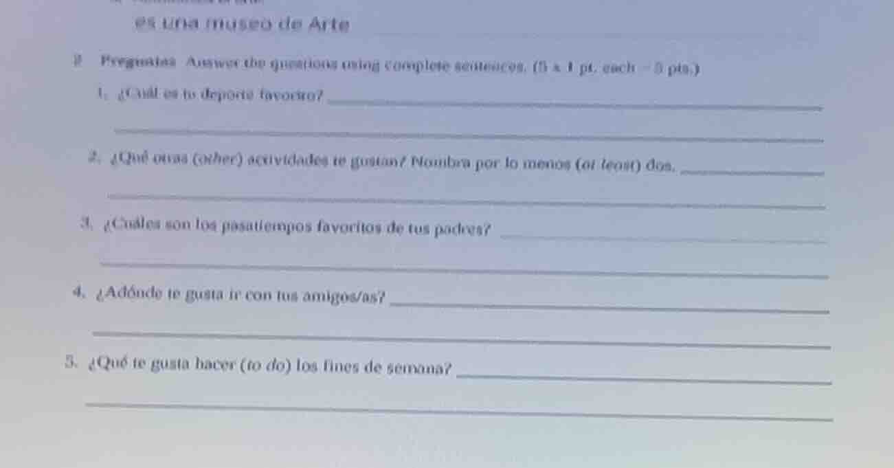es una museo de arte preguntas answer the questions using complete sent…