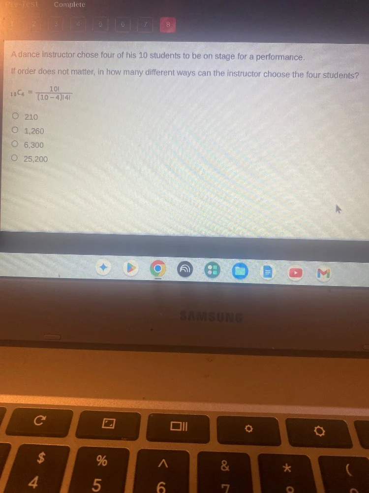 a dance instructor chose four of his 10 students to be on stage for a p…