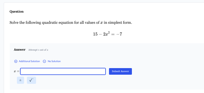 question solve the following quadratic equation for all values of $x$ i…