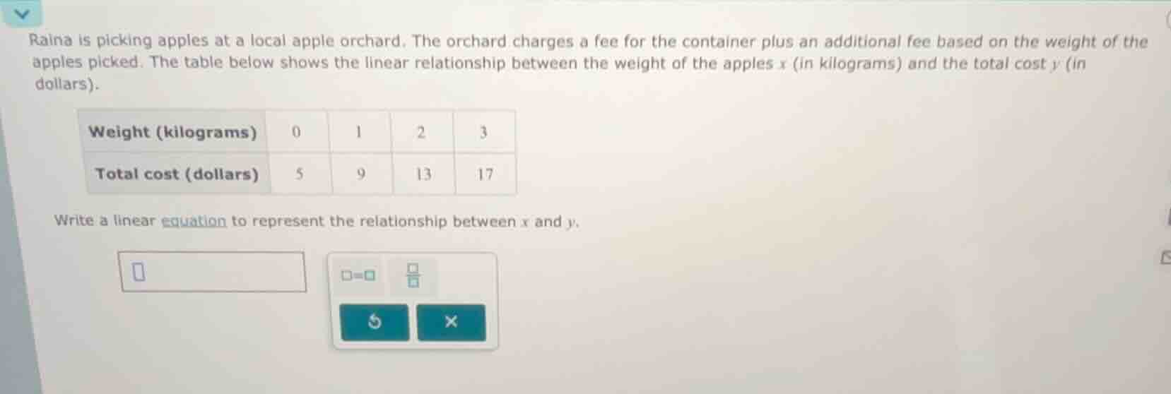 rainà is picking apples at a local apple orchard. the orchard charges a…