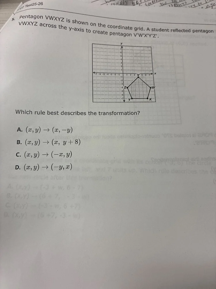 ut test25-26 5. pentagon vwxyz is shown on the coordinate grid. a stude…
