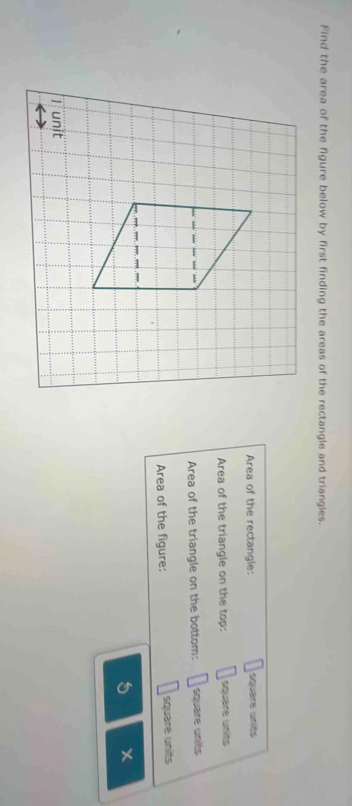 find the area of the figure below by first finding the areas of the rec…