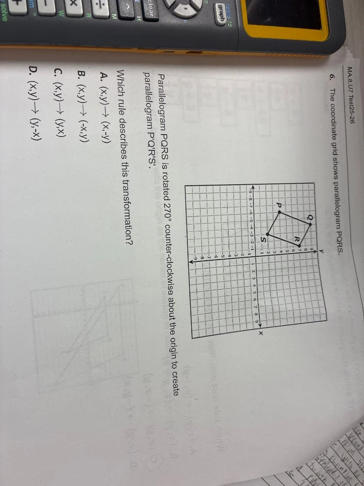 ma.8.u7 test25-26 6. the coordinate grid shows parallelogram pqrs. para…