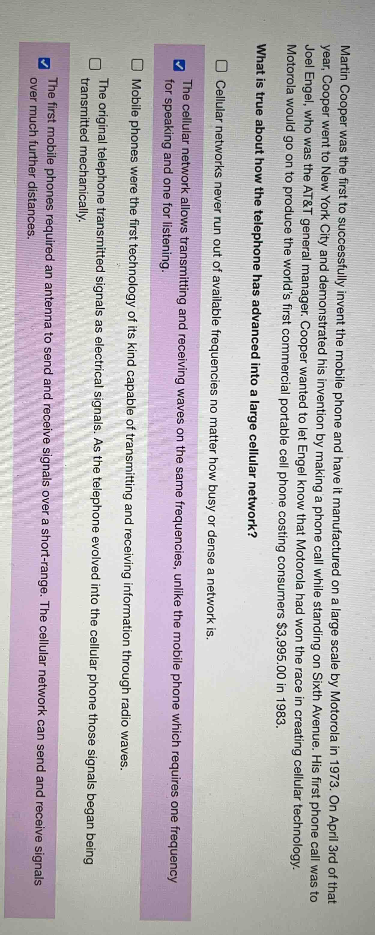 martin cooper was the first to successfully invent the mobile phone and…