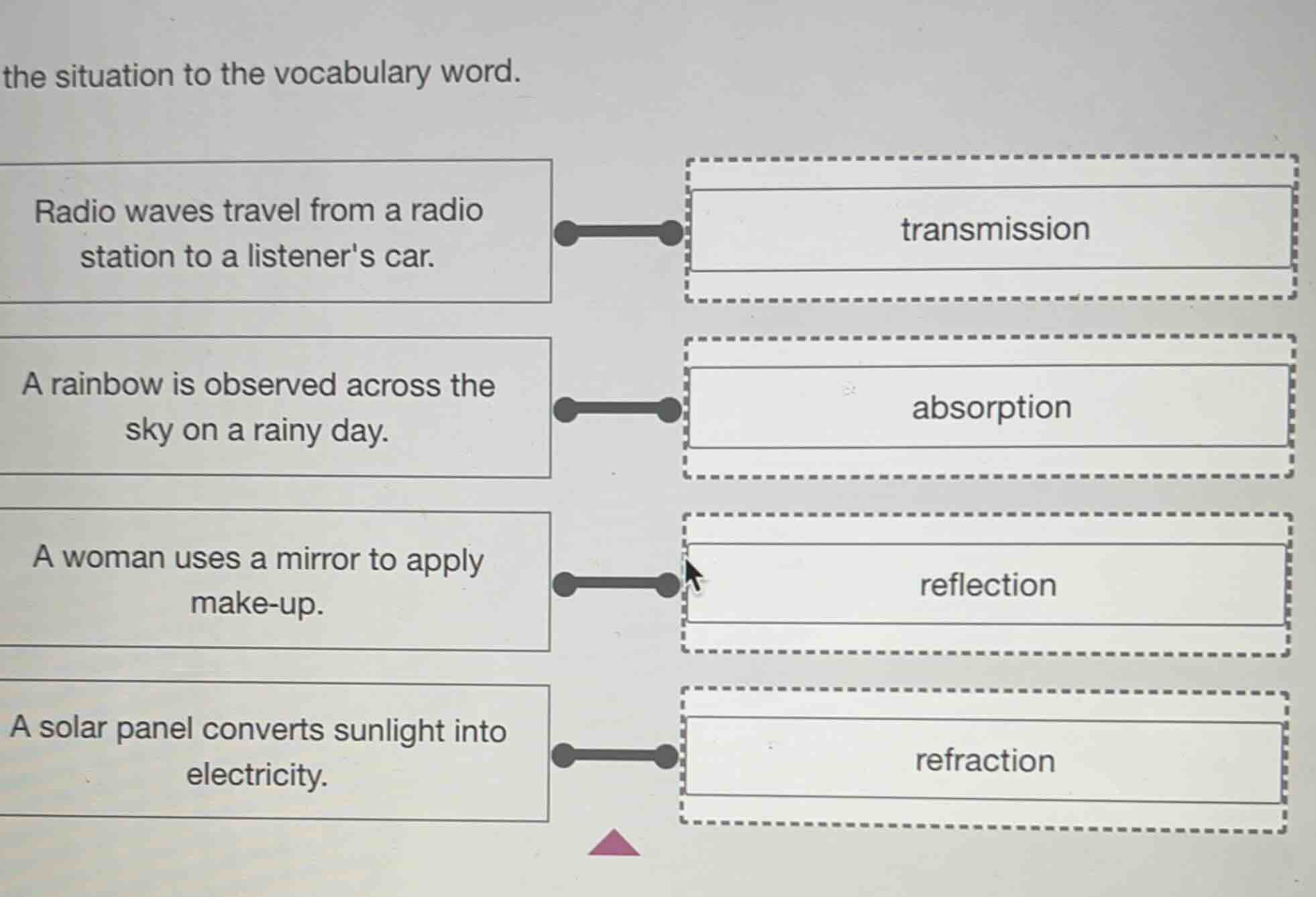 the situation to the vocabulary word. radio waves travel from a radio s…