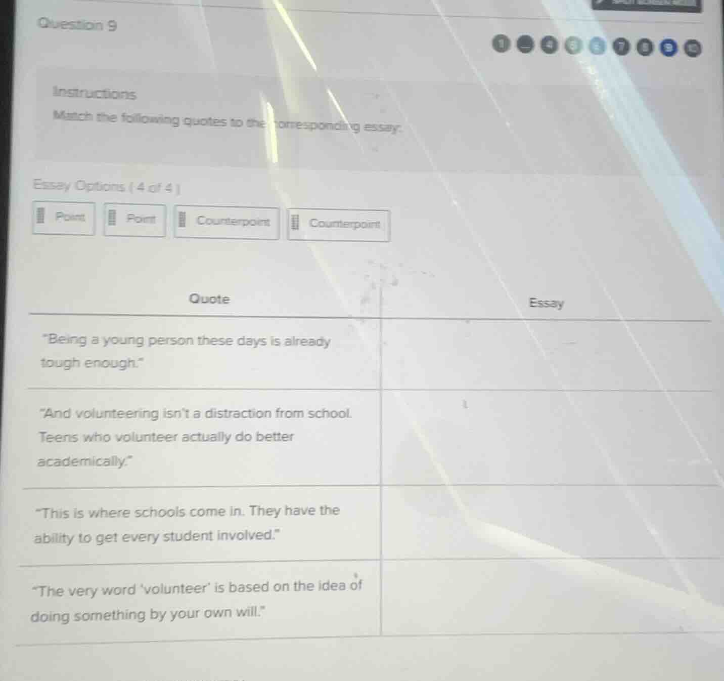 question 9 instructions match the following quotes to the corresponding…