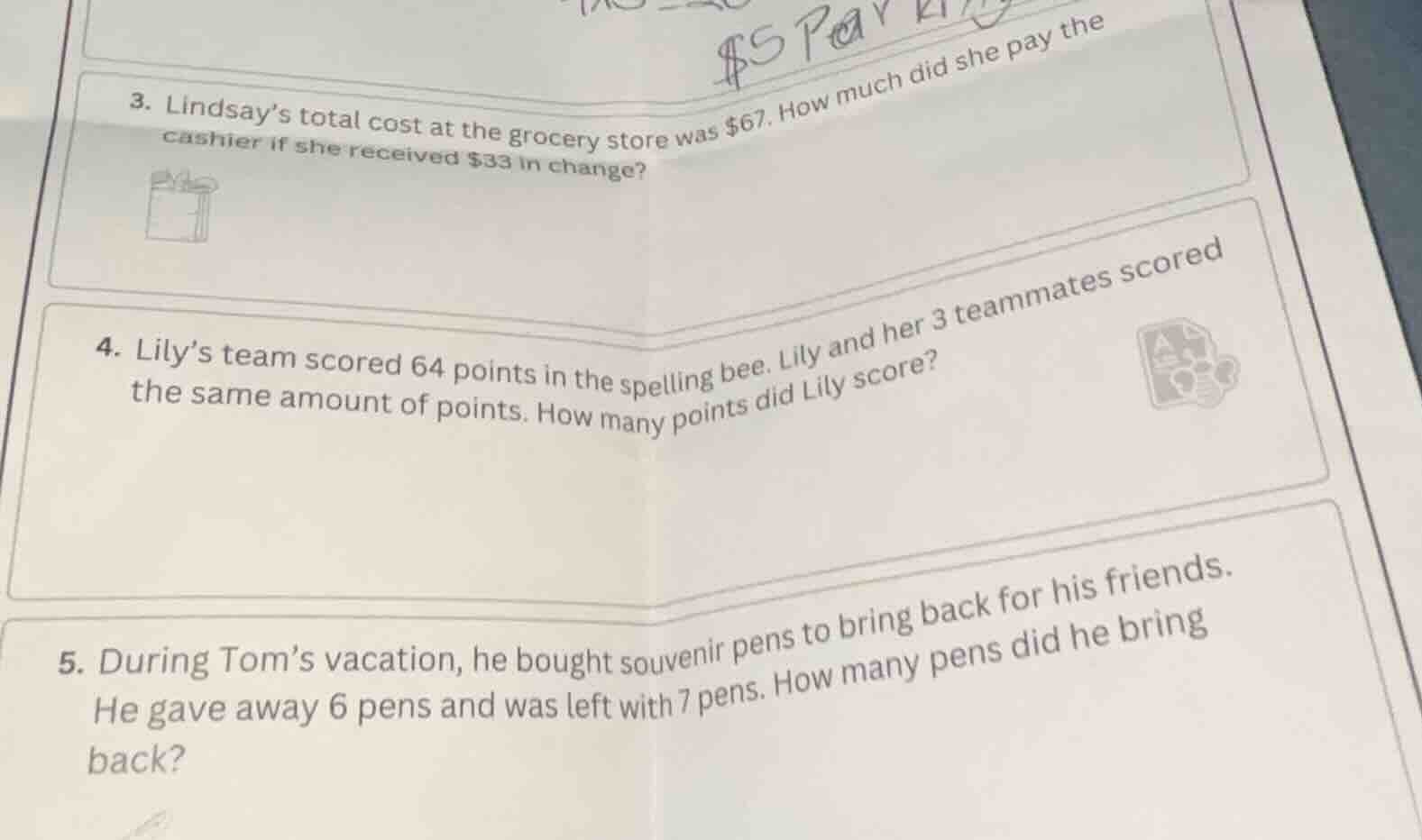 3. lindsays total cost at the grocery store was $67. how much did she p…