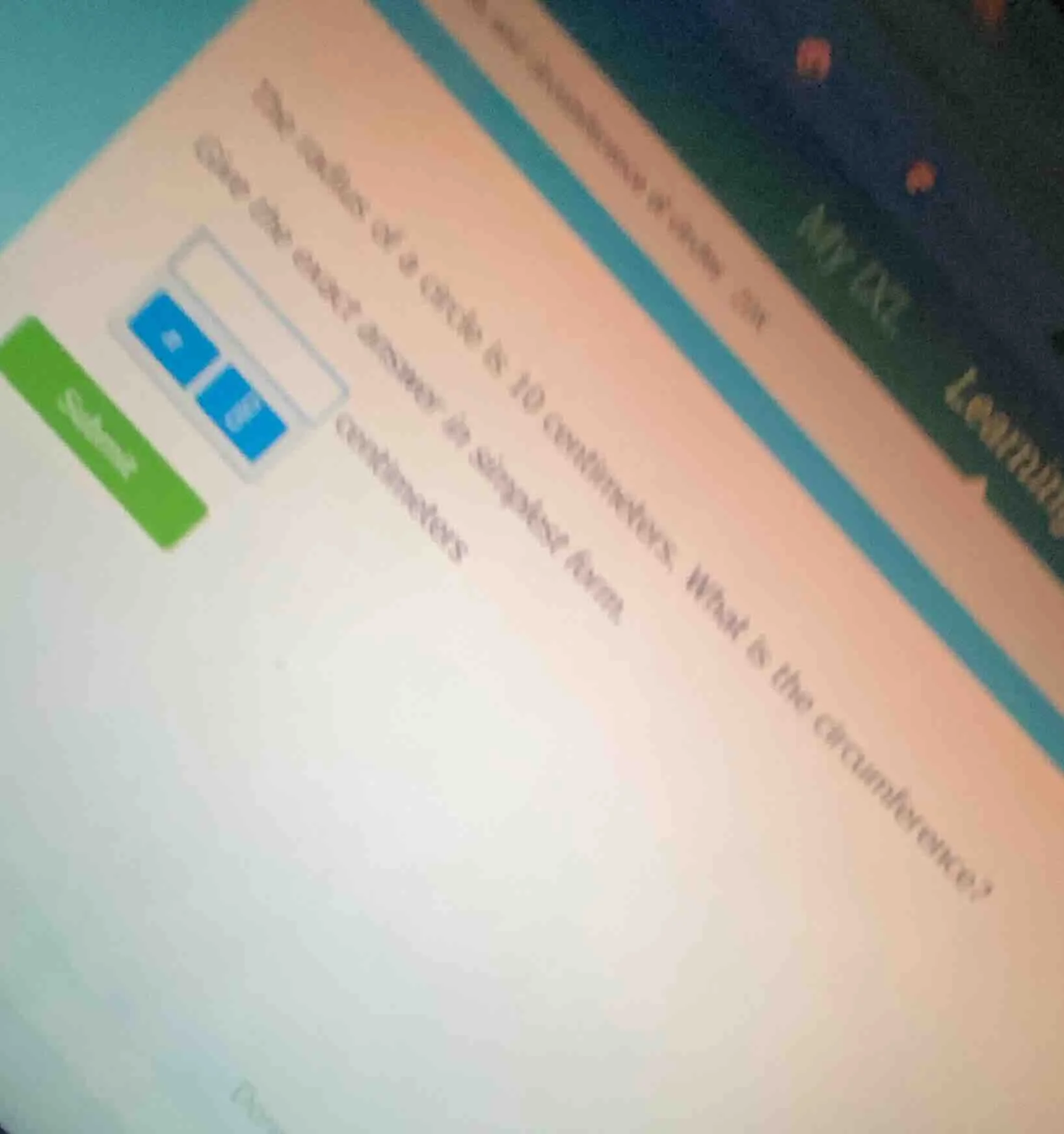 the radius of a circle is 10 centimeters. what is the circumference? gi…