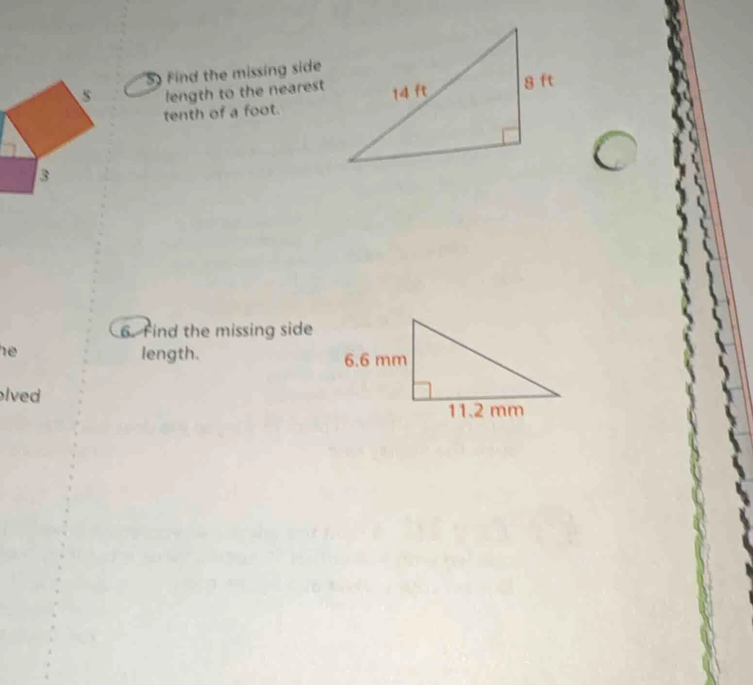 5 find the missing side length to the nearest tenth of a foot. 14 ft 8 …