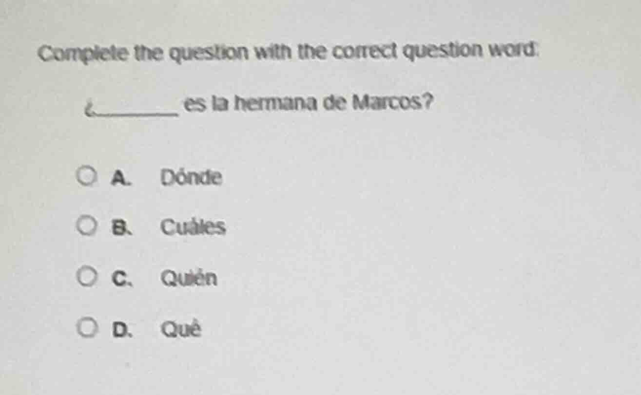 complete the question with the correct question word: ¿______ es la her…