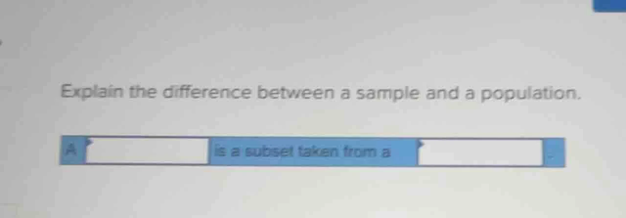 explain the difference between a sample and a population. a is a subset…