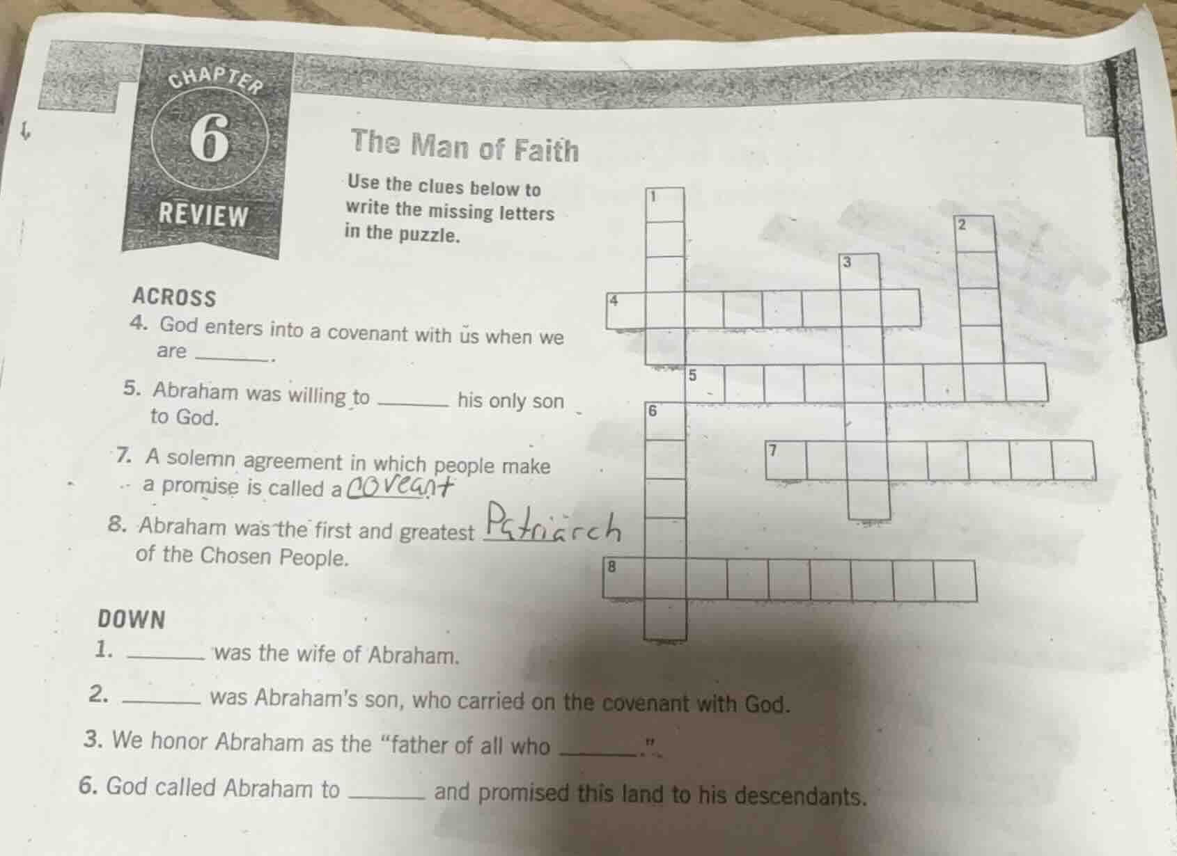 chapter 6 review the man of faith use the clues below to write the miss…