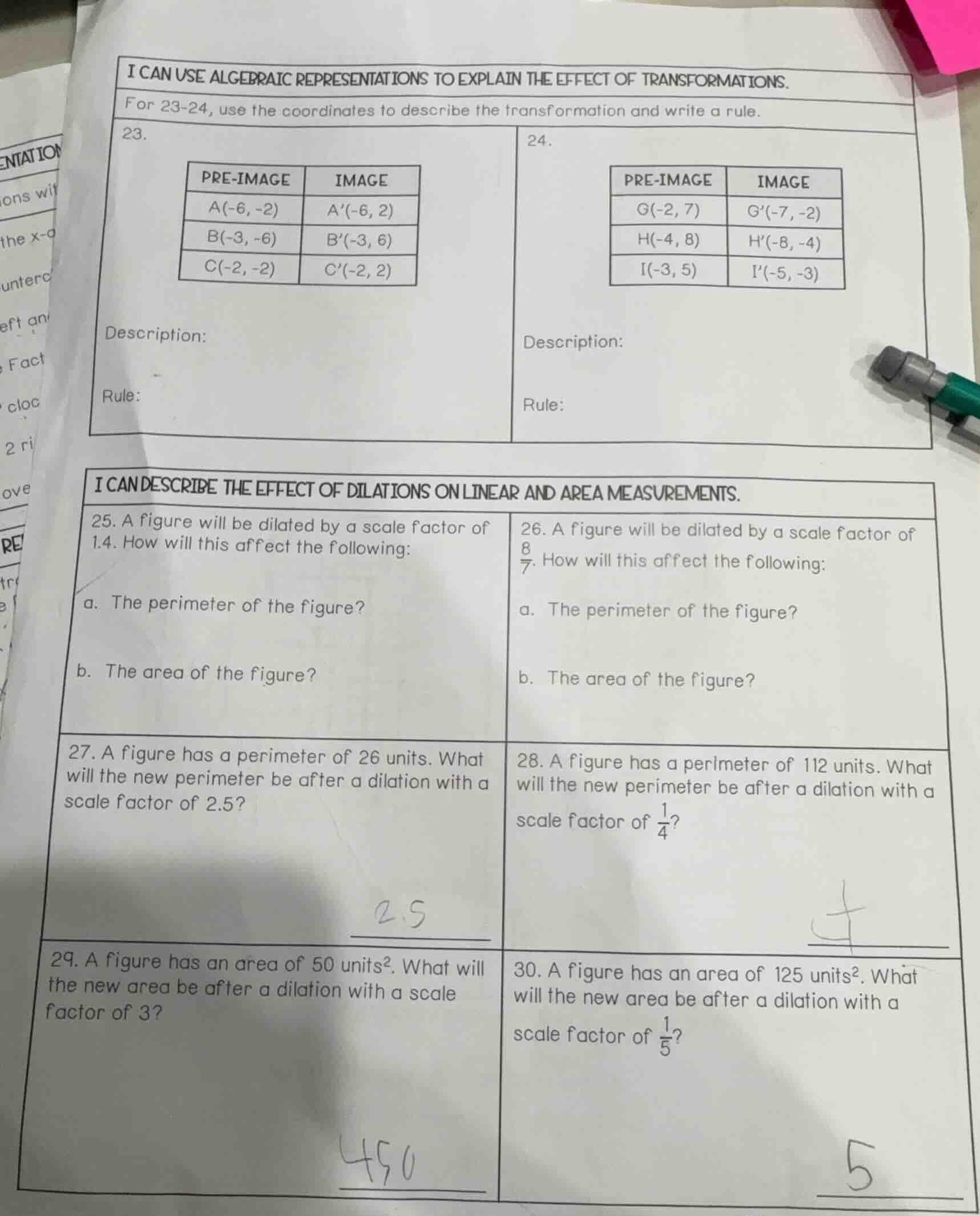 i can use algebraic representations to explain the effect of transforma…
