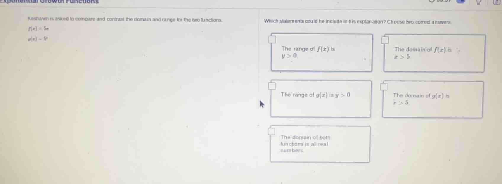 exponential growth functions keshawn is asked to compare and contrast t…