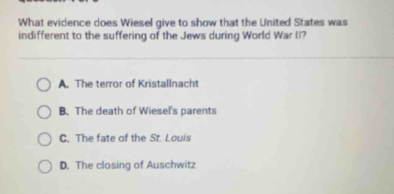 what evidence does wiesel give to show that the united states was indif…