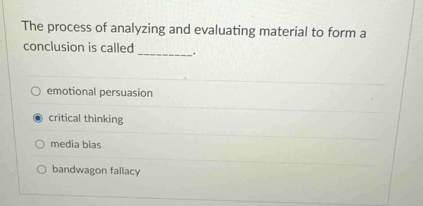 the process of analyzing and evaluating material to form a conclusion i…