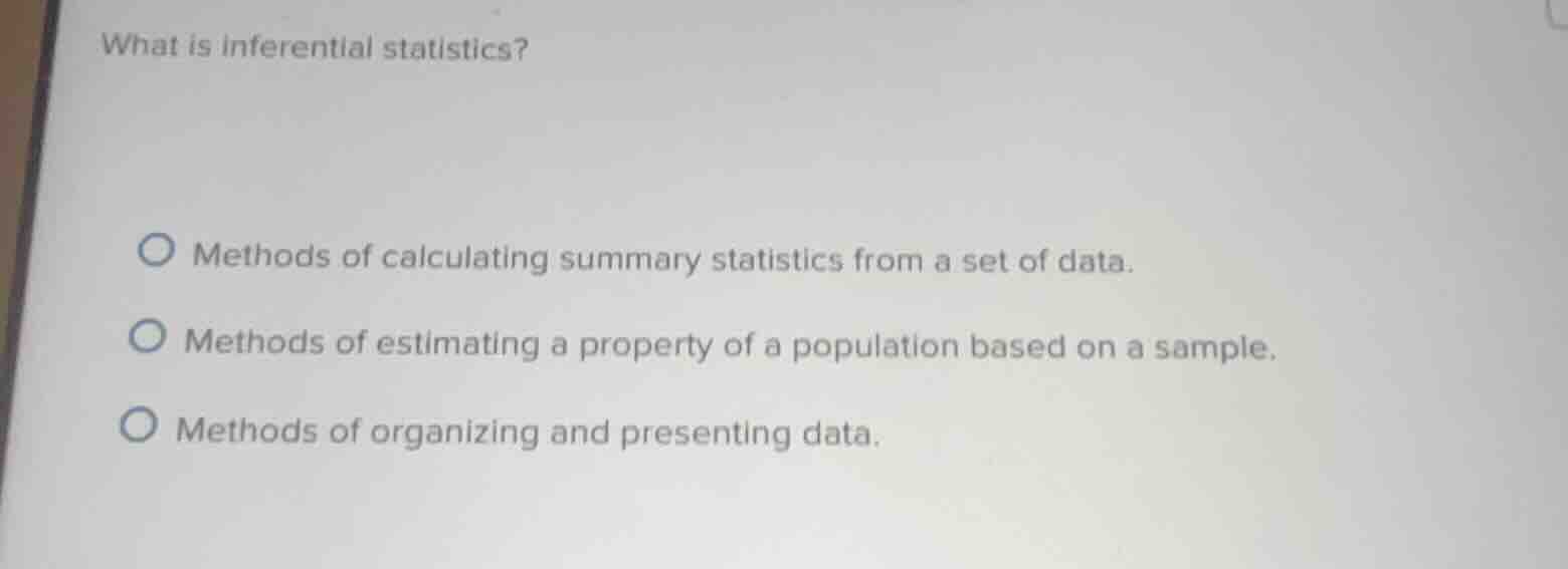 what is inferential statistics?○ methods of calculating summary statist…