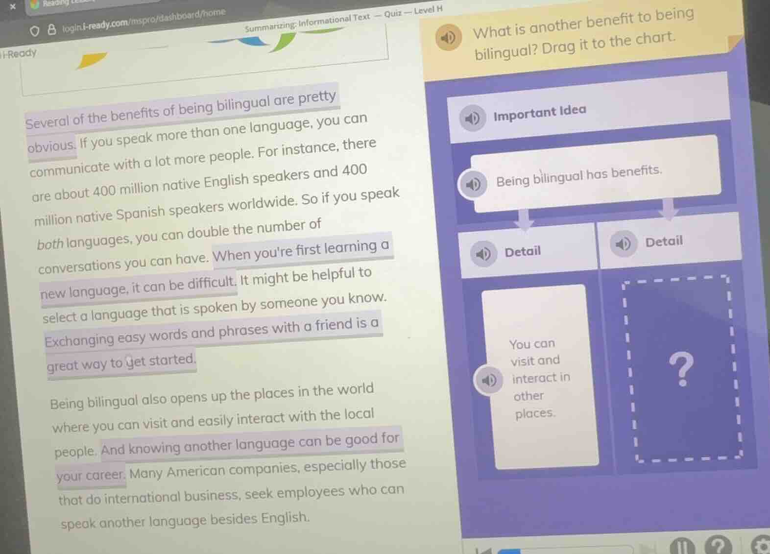 summarizing: informational text — quiz — level h several of the benefit…