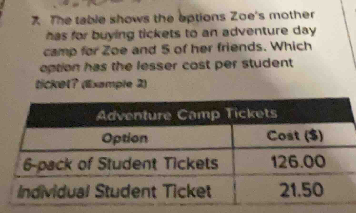 7. the table shows the options zoes mother has for buying tickets to an…