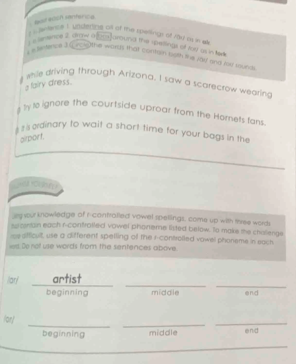 1. read each sentence.2. in sentence 1, underline all of the spellings …