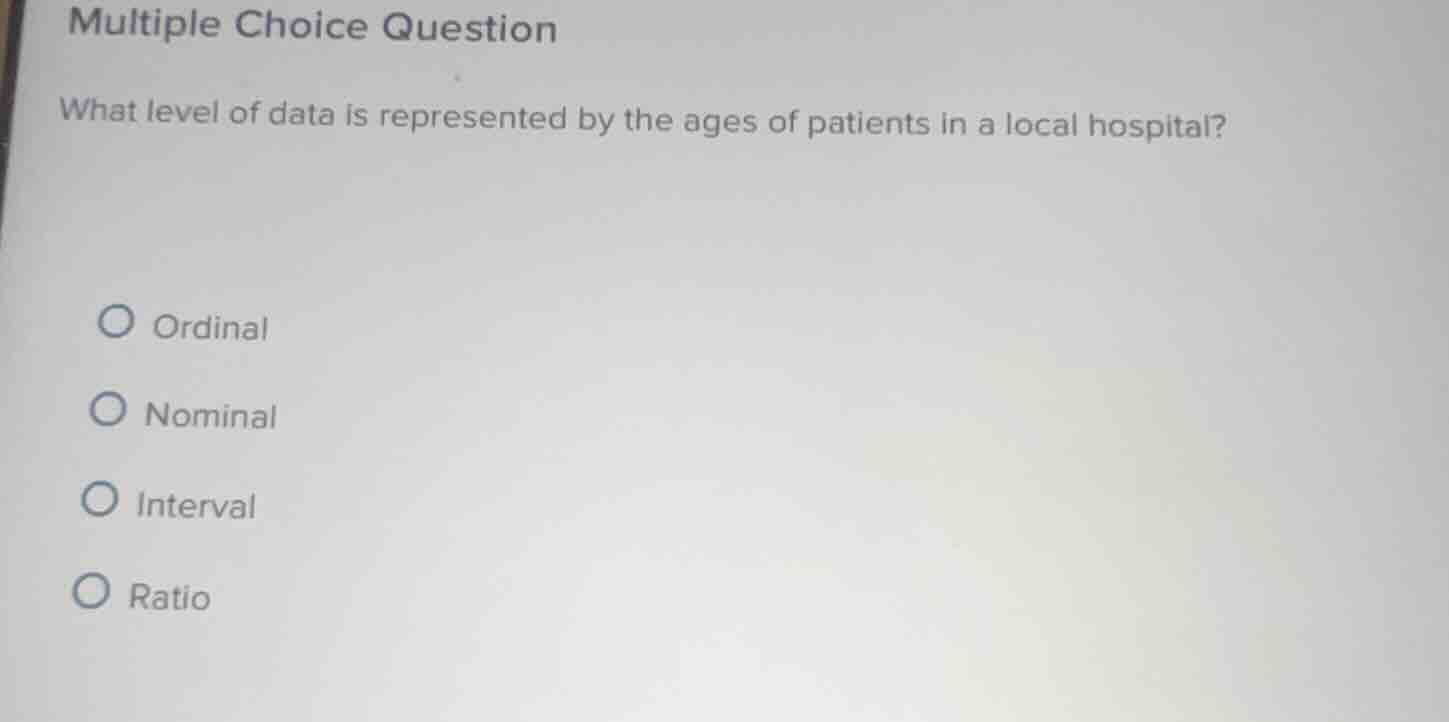 multiple choice question what level of data is represented by the ages …