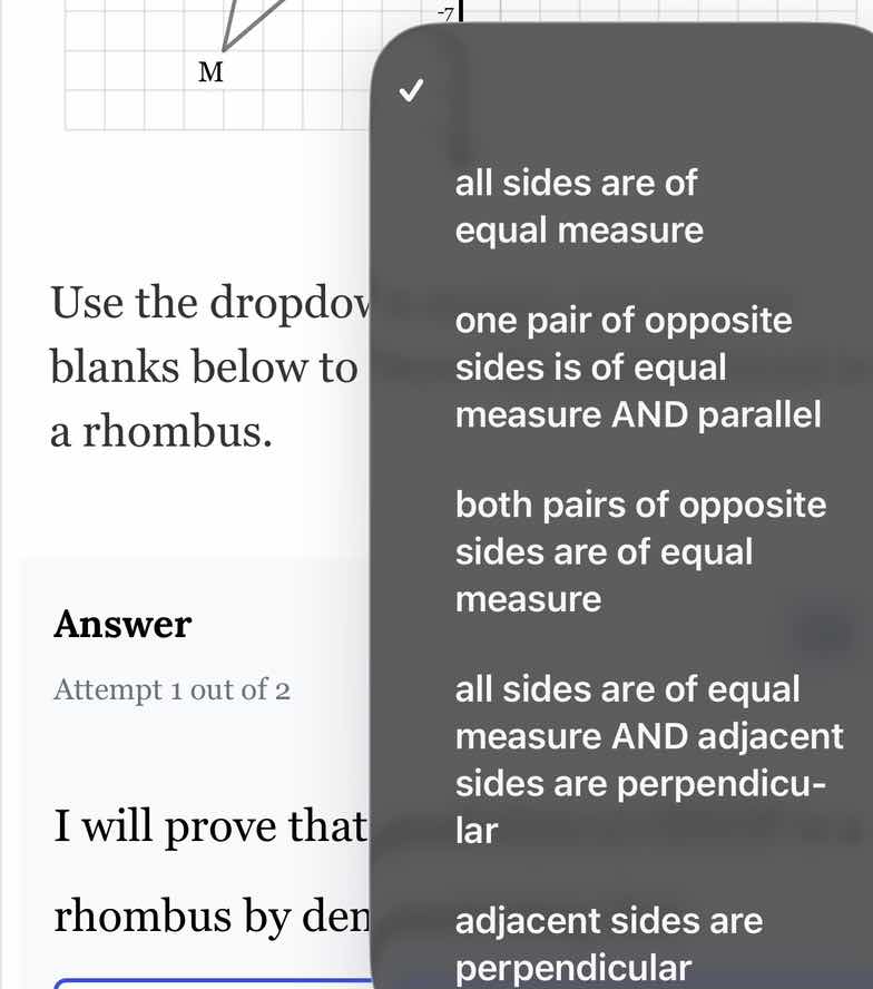 use the dropdown blanks below to a rhombus. answer attempt 1 out of 2 i…