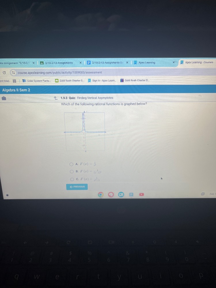 algebra ii sem 2 1.9.3 quiz: finding vertical asymptotes which of the f…
