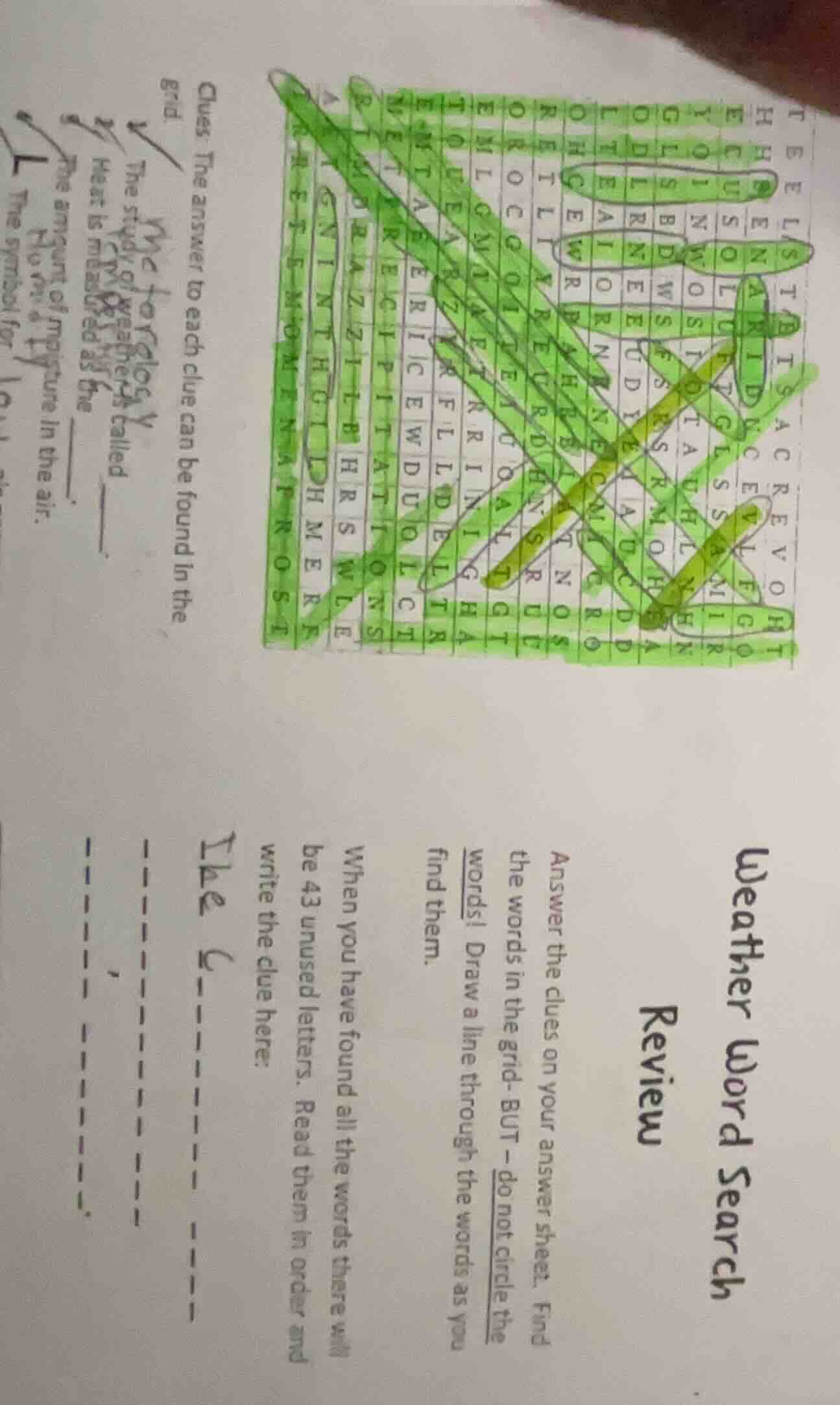 weather word search review answer the clues on your answer sheet. find …