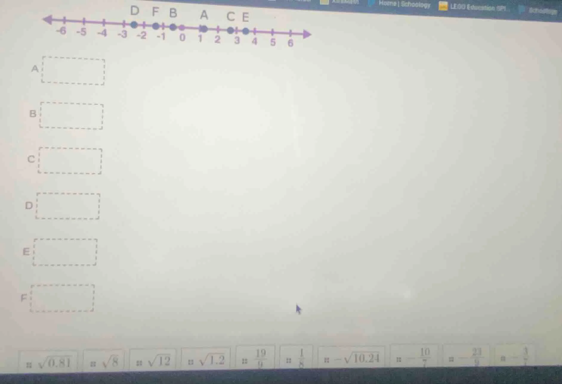 match the following expressions to the corresponding points on the numb…