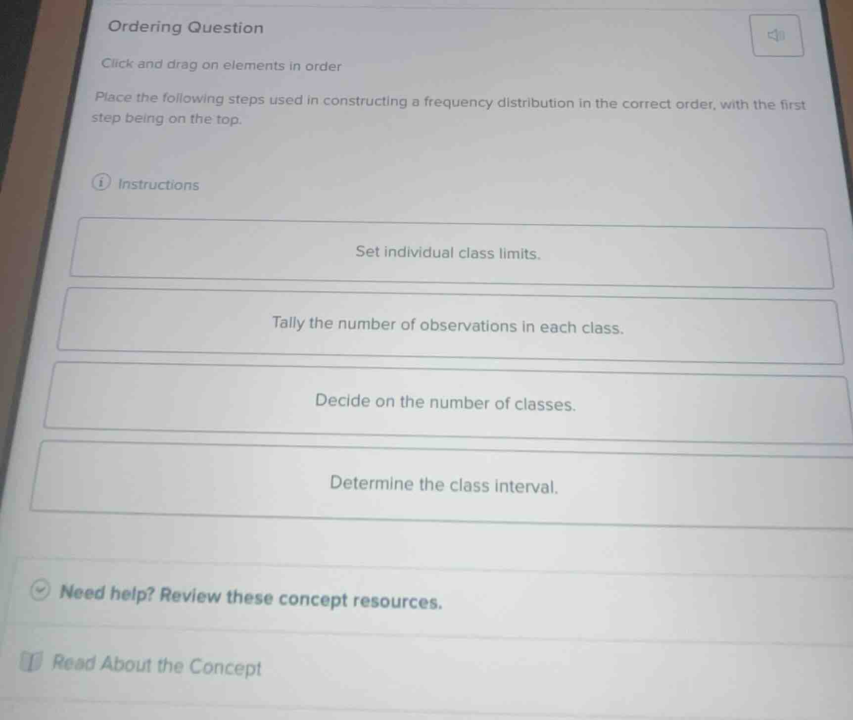 ordering question click and drag on elements in order place the followi…