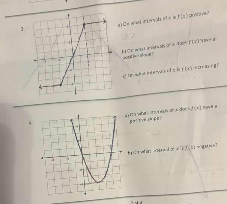 3. a) on what intervals of x is f(x) positive? b) on what intervals of …