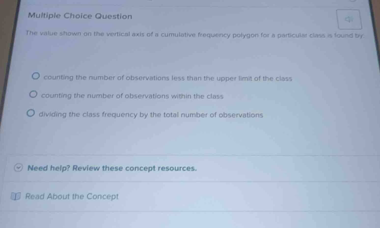 multiple choice question the value shown on the vertical axis of a cumu…