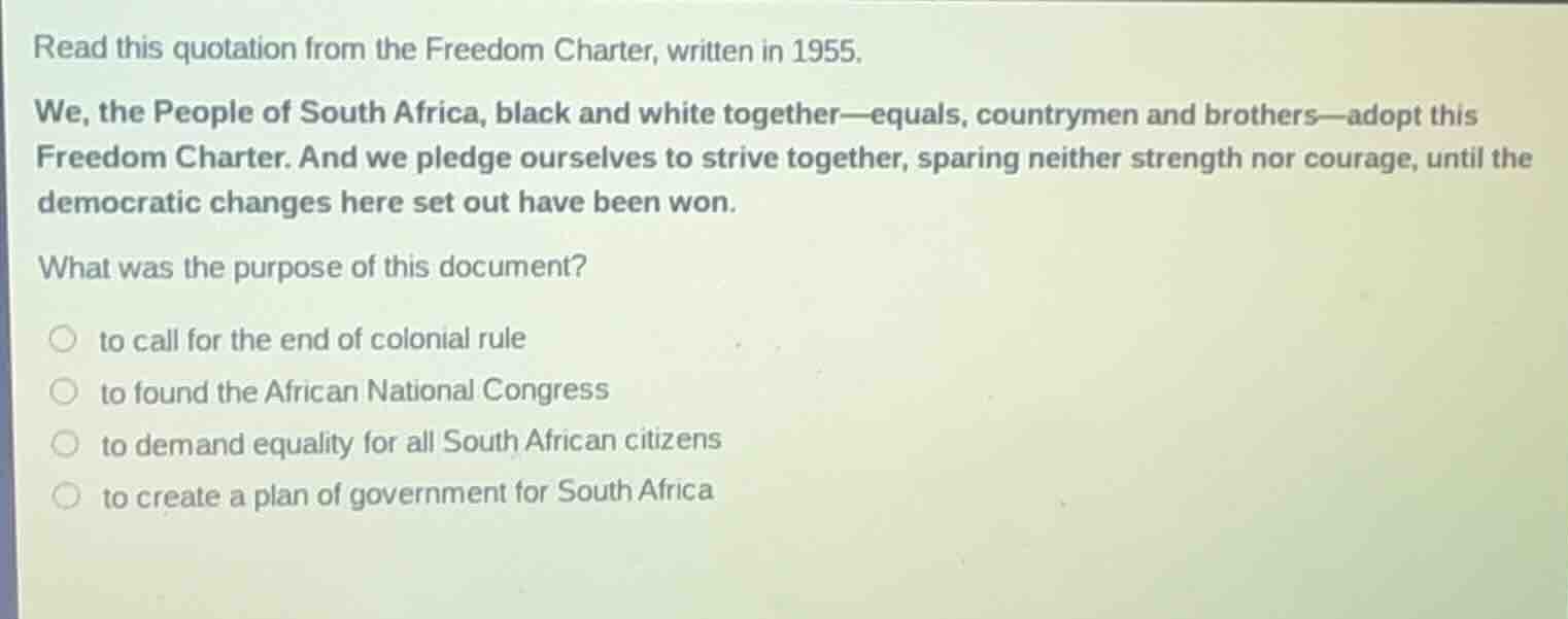 read this quotation from the freedom charter, written in 1955. we, the …