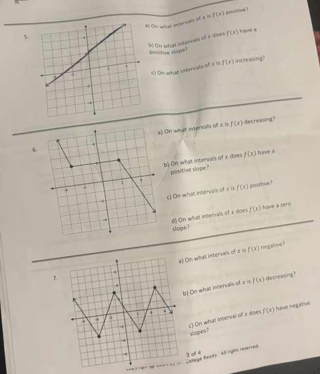 5. a) on what intervals of x is f(x) positive? b) on what intervals of …
