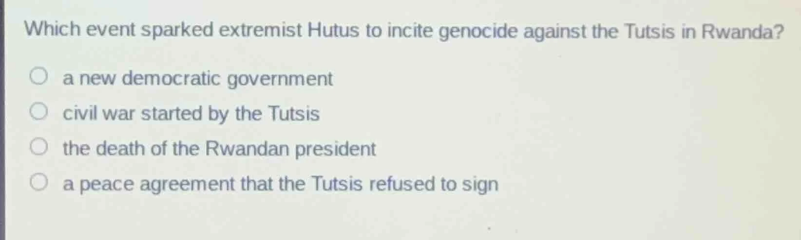 which event sparked extremist hutus to incite genocide against the tuts…