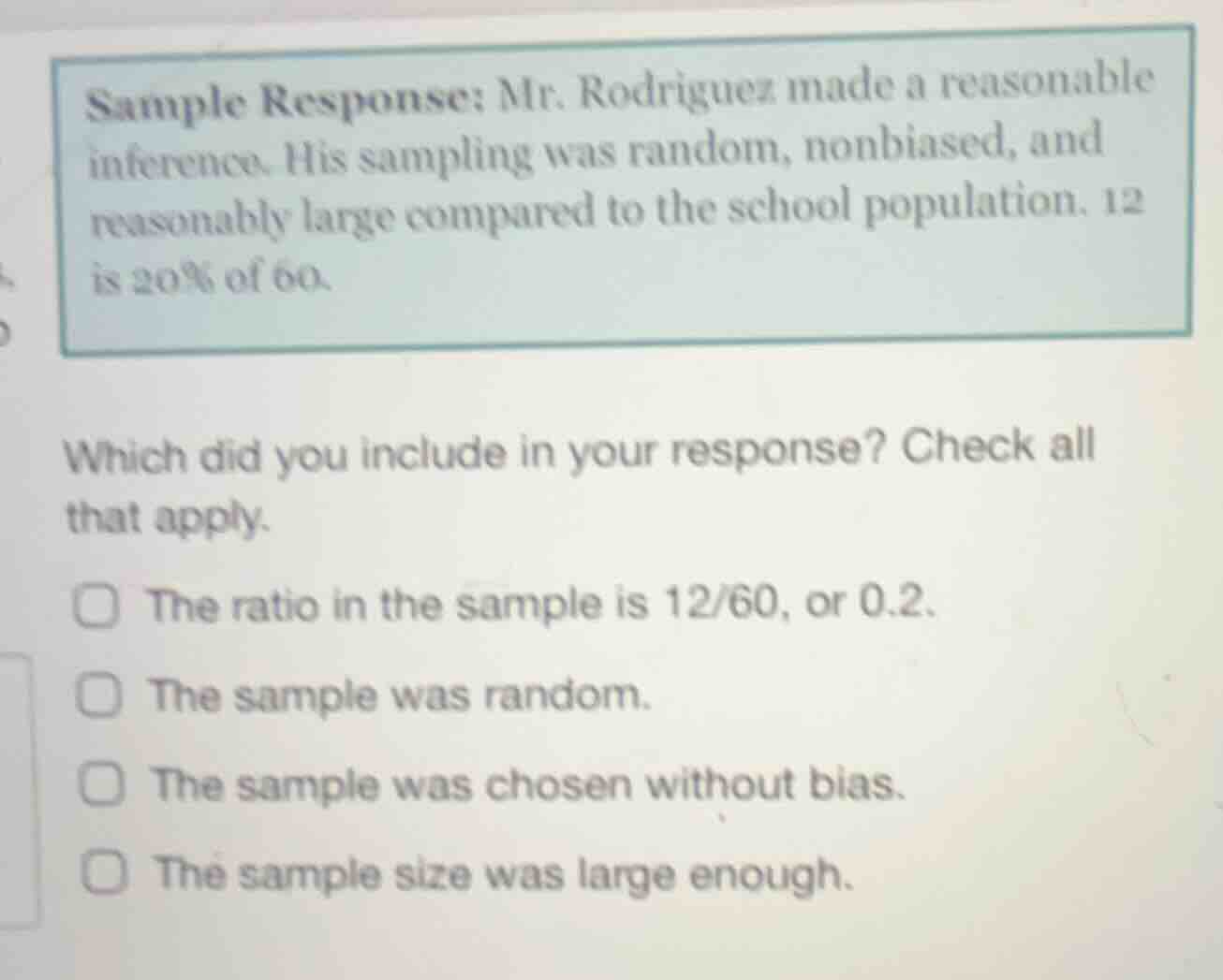 sample response: mr. rodriguez made a reasonable inference. his samplin…