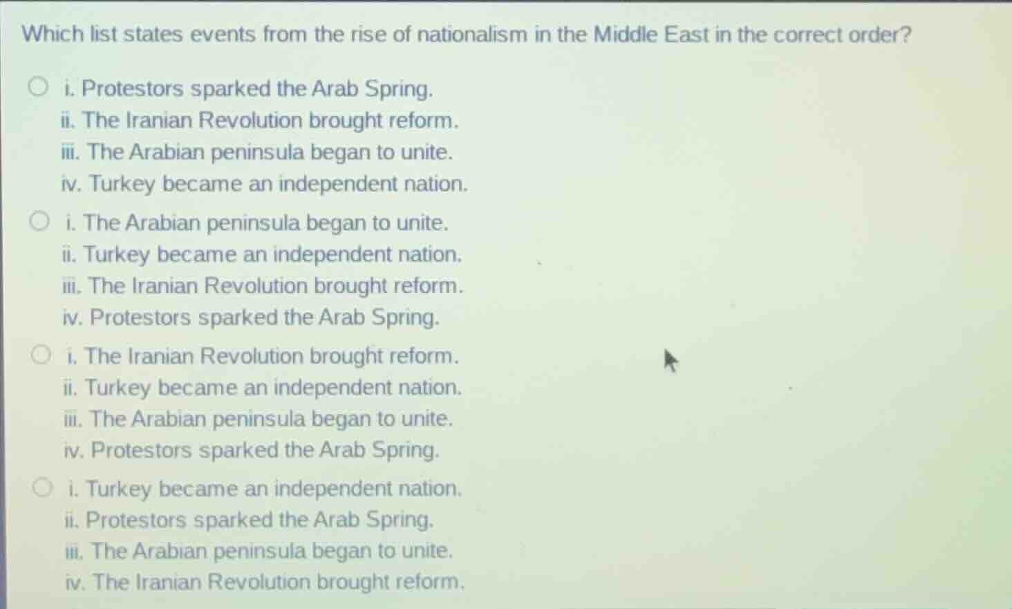 which list states events from the rise of nationalism in the middle eas…