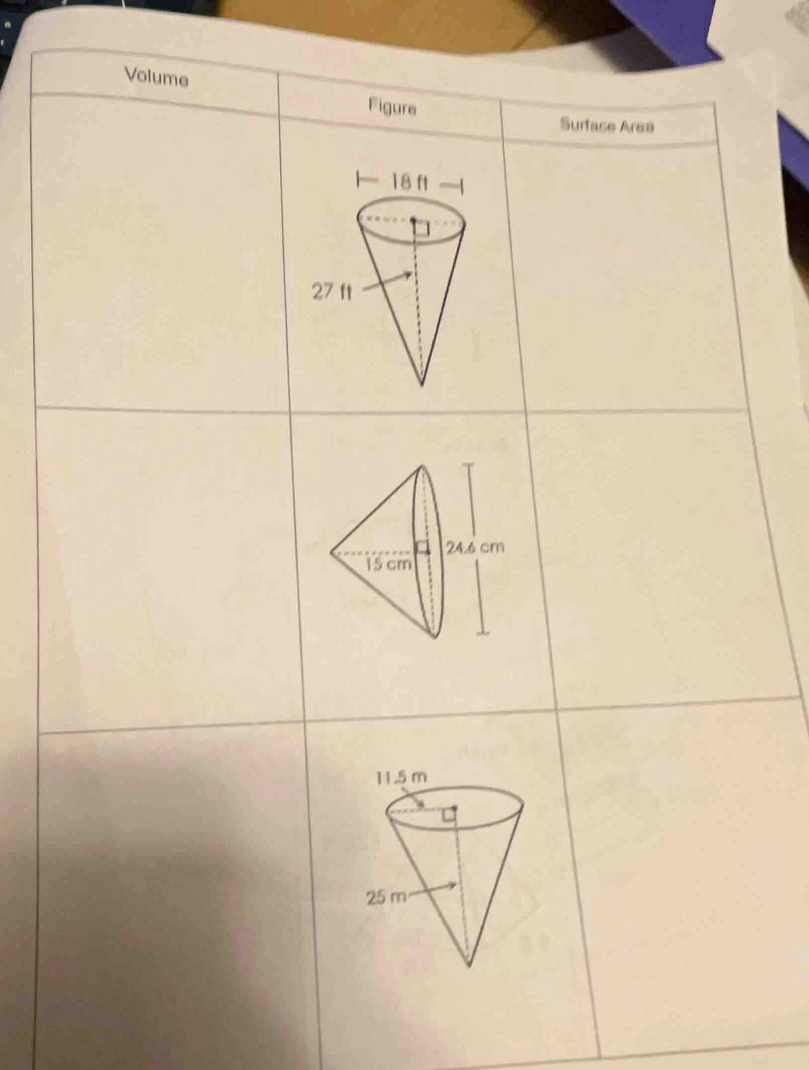 volume figure surface area 1. calculate the volume and surface area for…