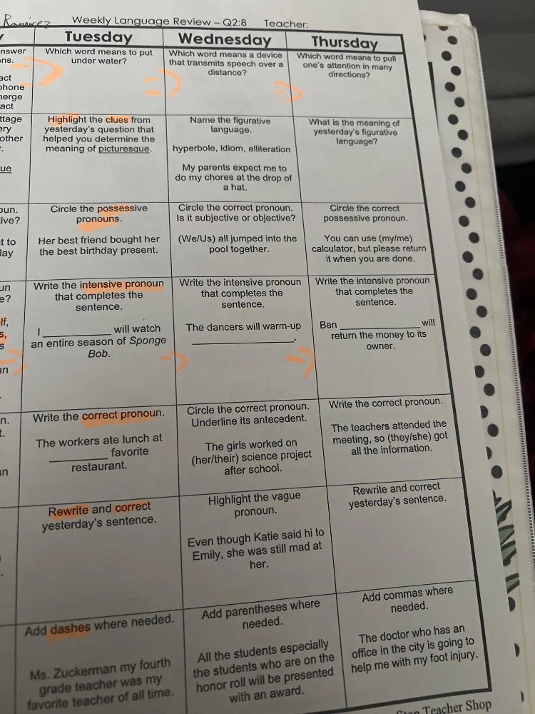 weekly language review - q2:8 teacher:tuesdayanswerwhich word means to …