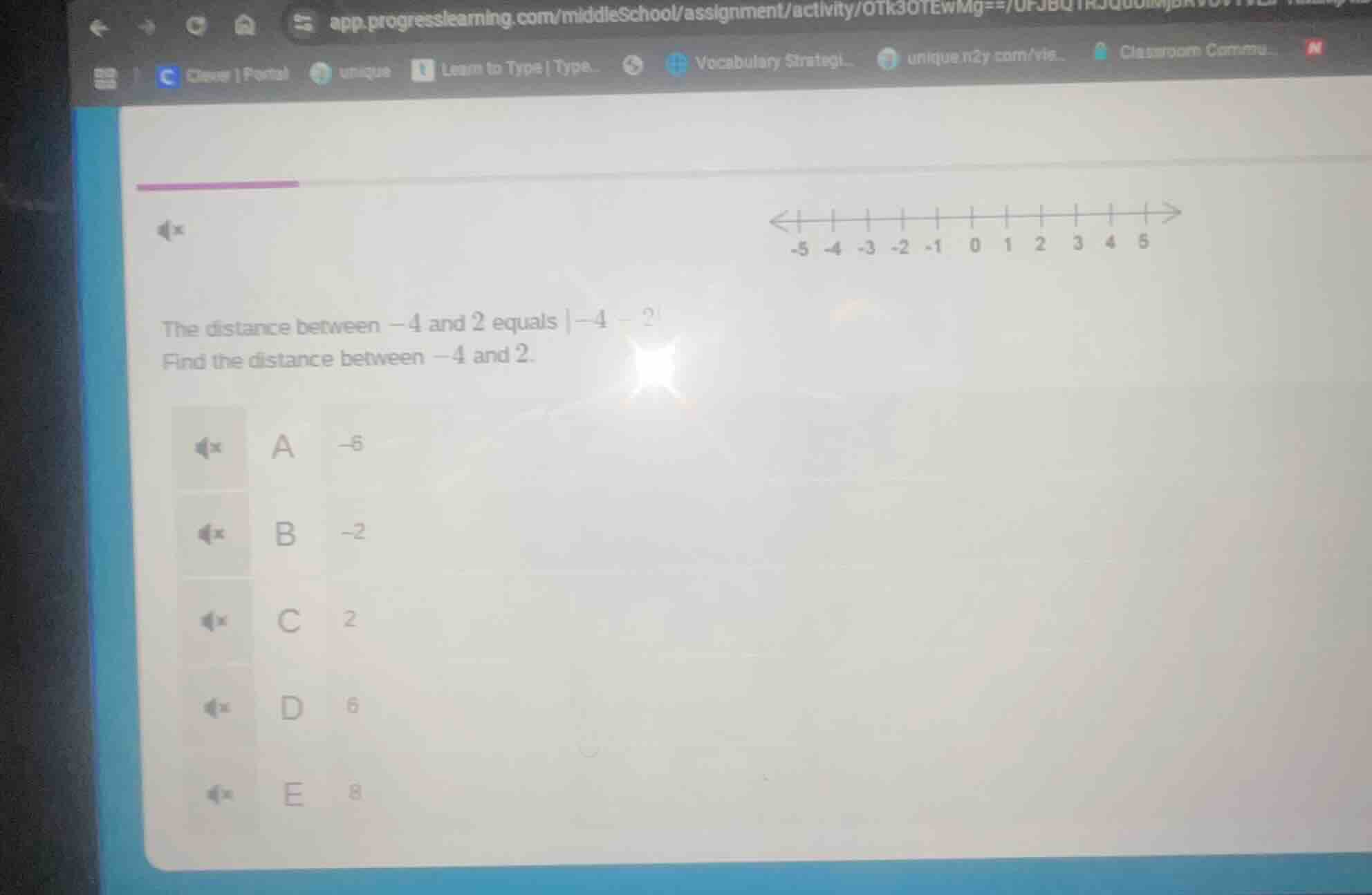 the distance between $-4$ and $2$ equals $|-4 - 2|$ find the distance b…