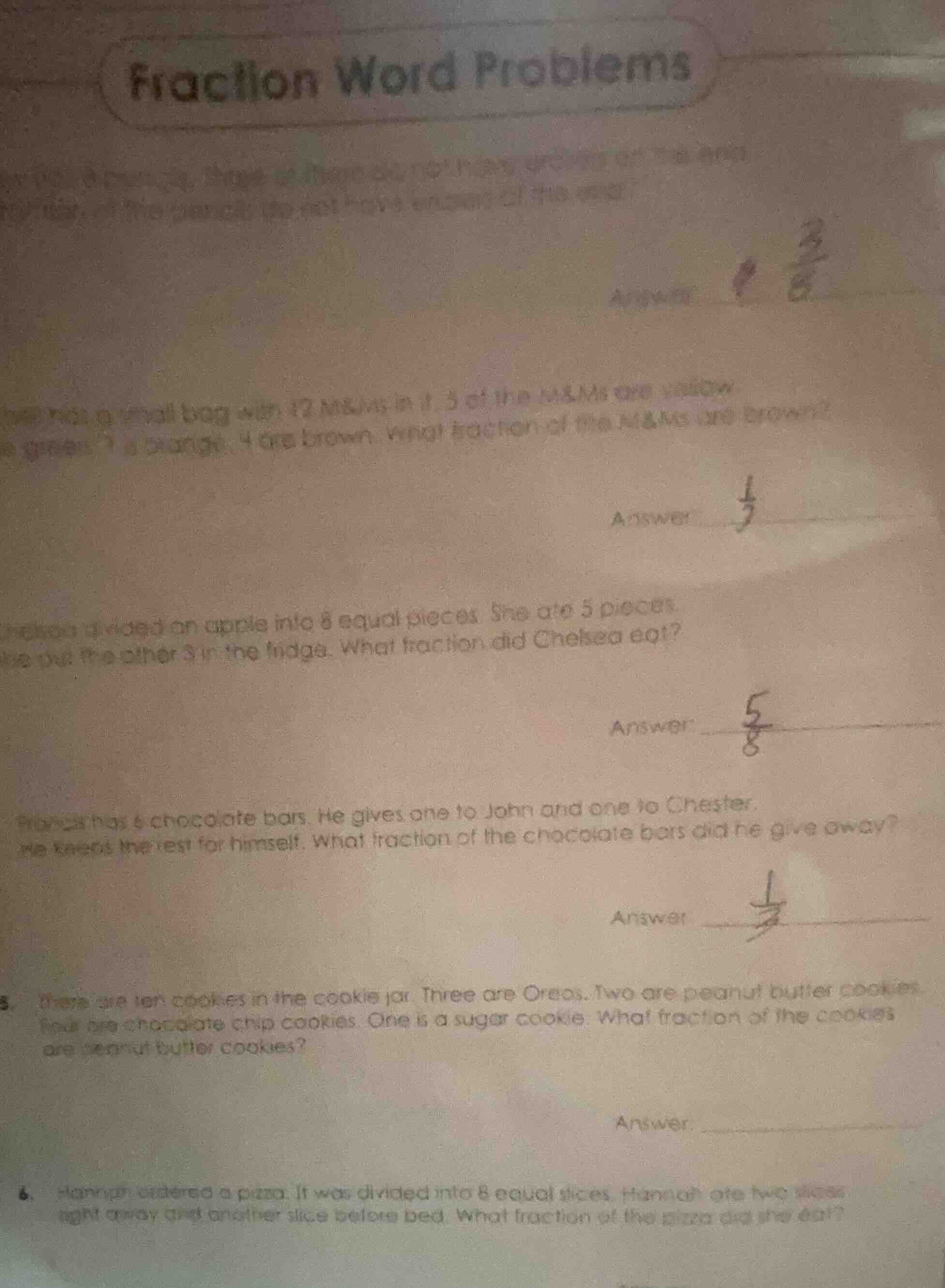 fraction word problems 1. (text is unclear and incomplete) answer $\fra…