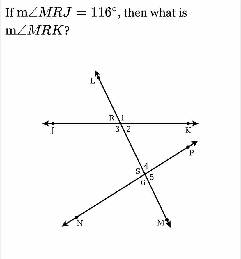 if $m\\angle mrj = 116^\\circ$, then what is $m\\angle mrk$?