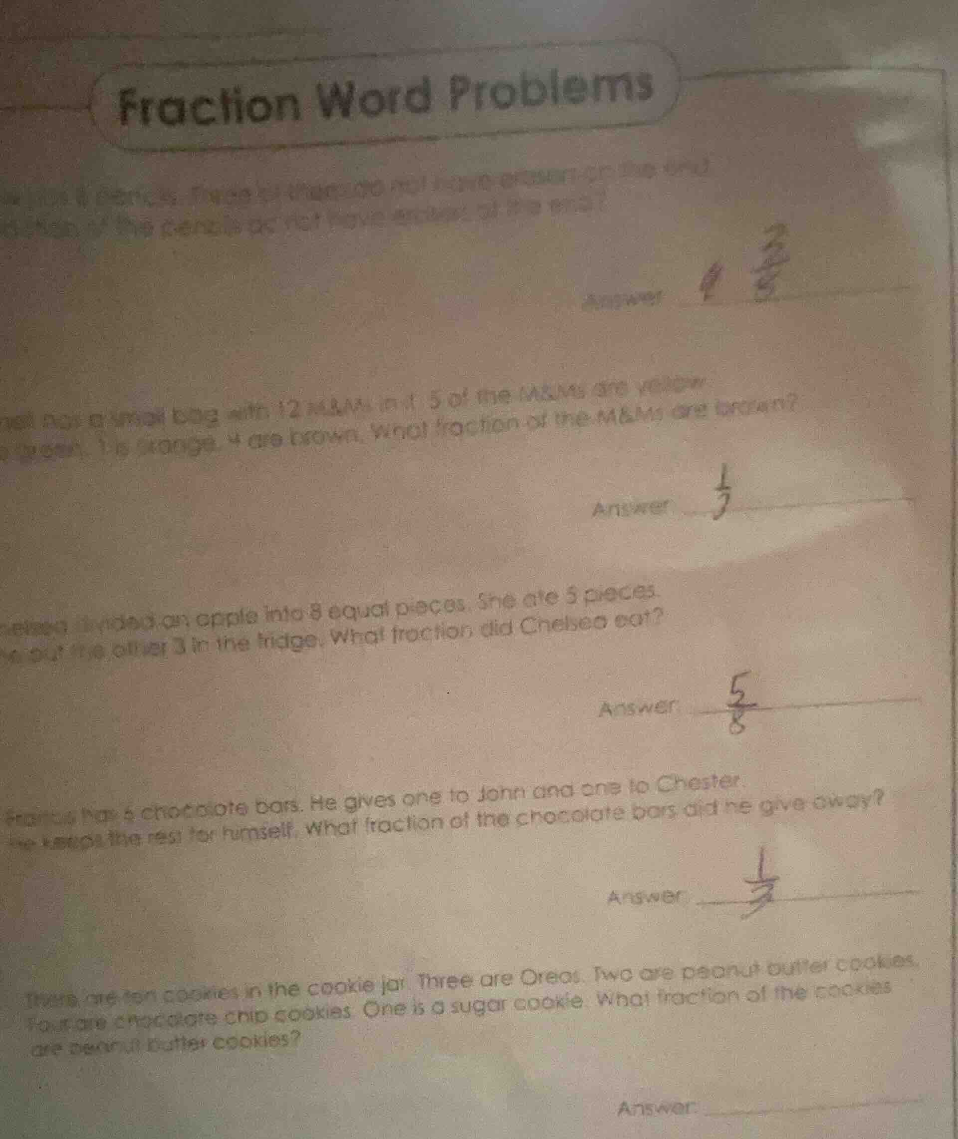 fraction word problems 1. there are 8 pencils. three of them do not hav…