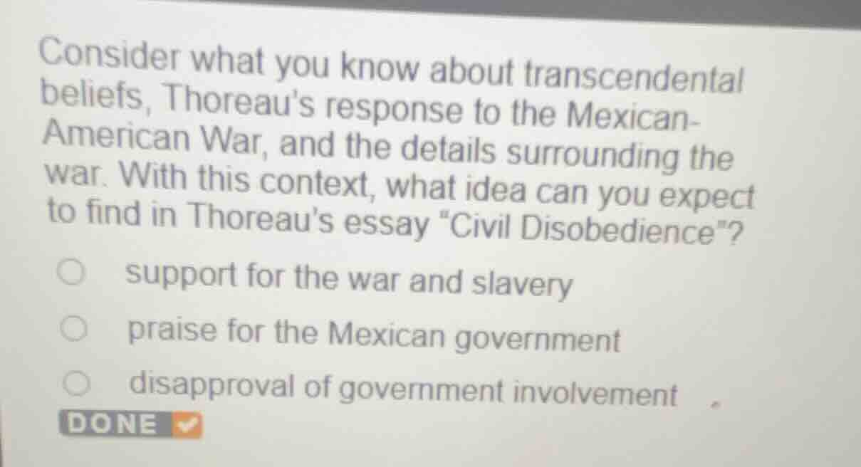 consider what you know about transcendental beliefs, thoreaus response …